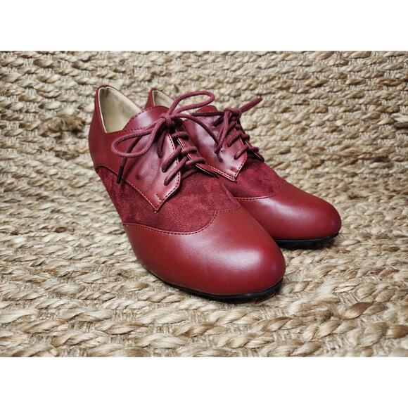 Masseys Red Synthetic Heeled Ankle Booties Boot Size 8.5 M Lace Up Wingtip - Picture 4 of 11